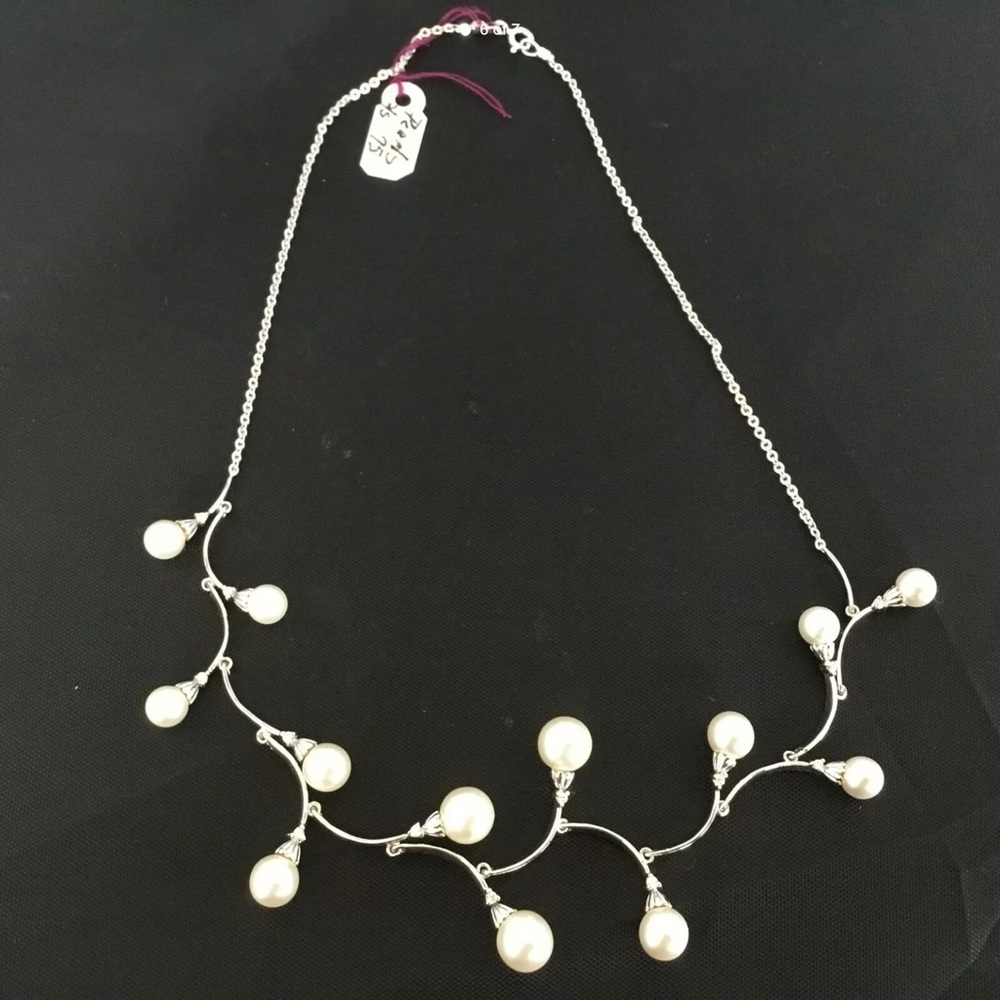 SOLD Pearl and Silver Necklace 16 in CZ New Old Stock